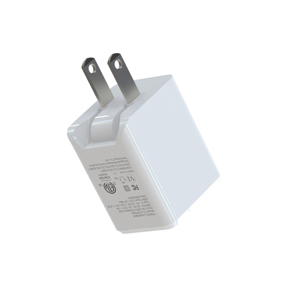 Blu Element Wall Charger Dual USB-C 20W PD and USB-A White
