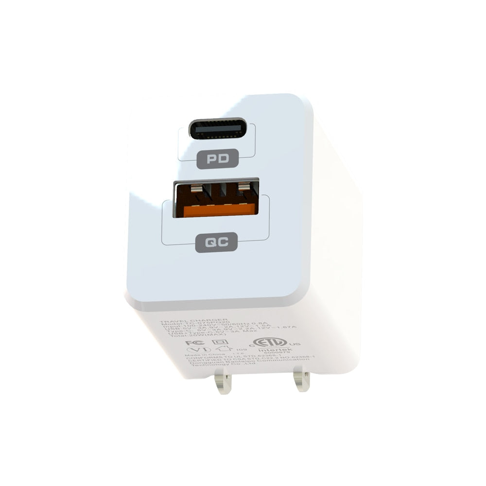 Blu Element Wall Charger Dual USB-C 20W PD and USB-A White