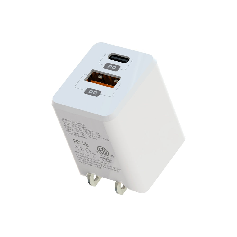 Blu Element Wall Charger Dual USB-C 20W PD and USB-A White