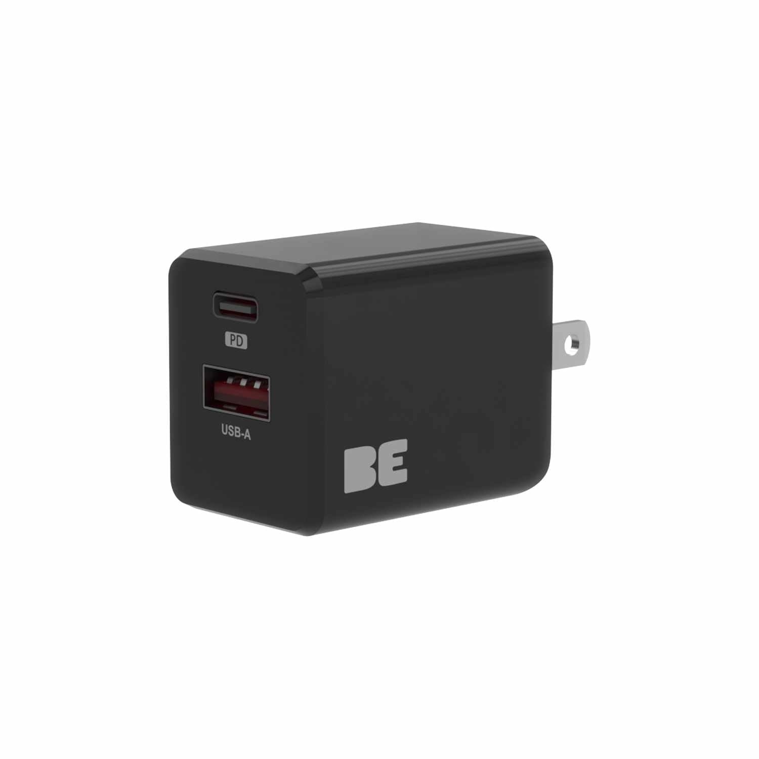 Blu Element Wall Charger Dual USB-C 20W PD and USB-A Black Bulk Packaging