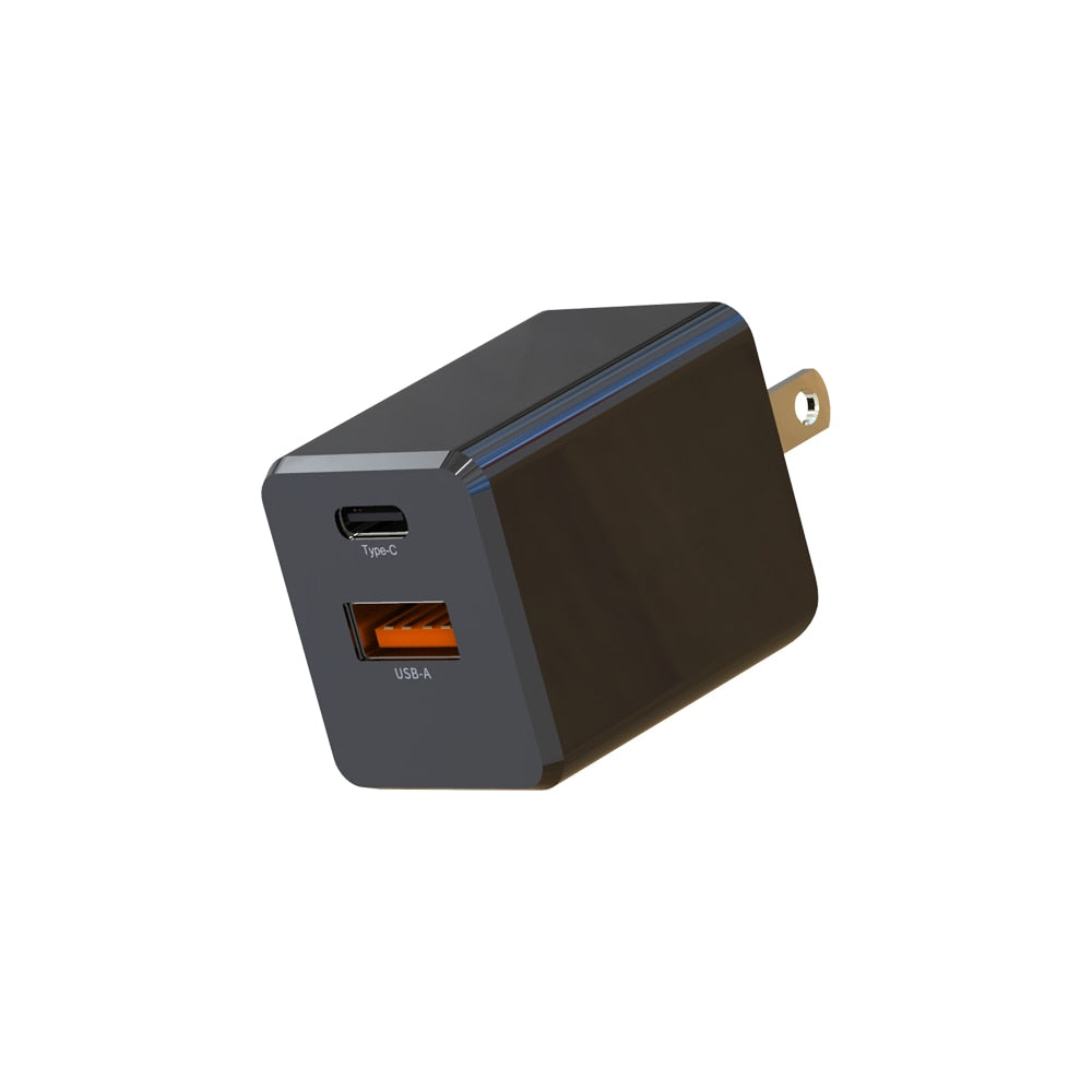 Blu Element Wall Charger Dual USB-C 20W PD and USB-A Black Bulk Packaging