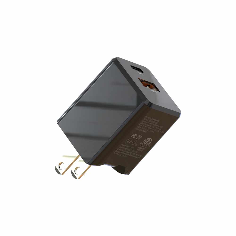 Blu Element Wall Charger Dual USB-C 20W PD and USB-A Black Bulk Packaging