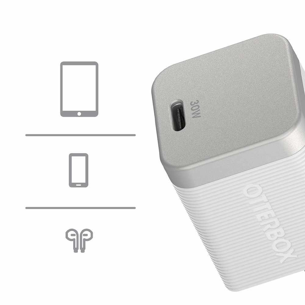 OtterBox Premium Pro Wall Charger 30W GaN PD/PPS USB-C White with Foldable Prongs