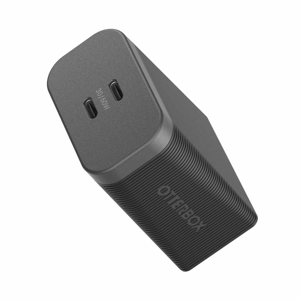 OtterBox Premium Pro Wall Charger 60W GaN PD/PPS 2-port USB-C Black w/ Foldable Prongs