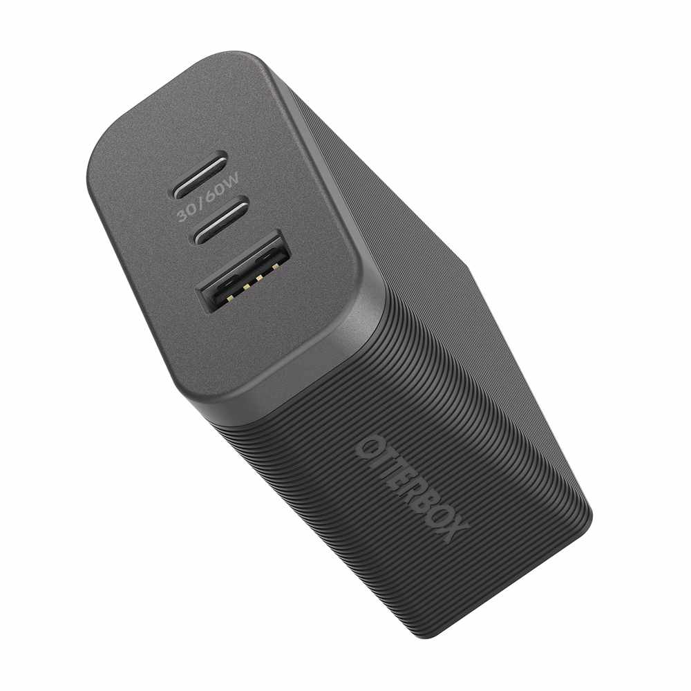 OtterBox Premium Pro Wall Charger 72W PD/PPS 2-Port USB-C & USB-A Black with Foldable Prongs