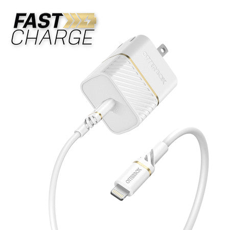 OtterBox - Premium Fast Charge Power Delivery Wall Charger 20W with Lightning 3.3ft (White)