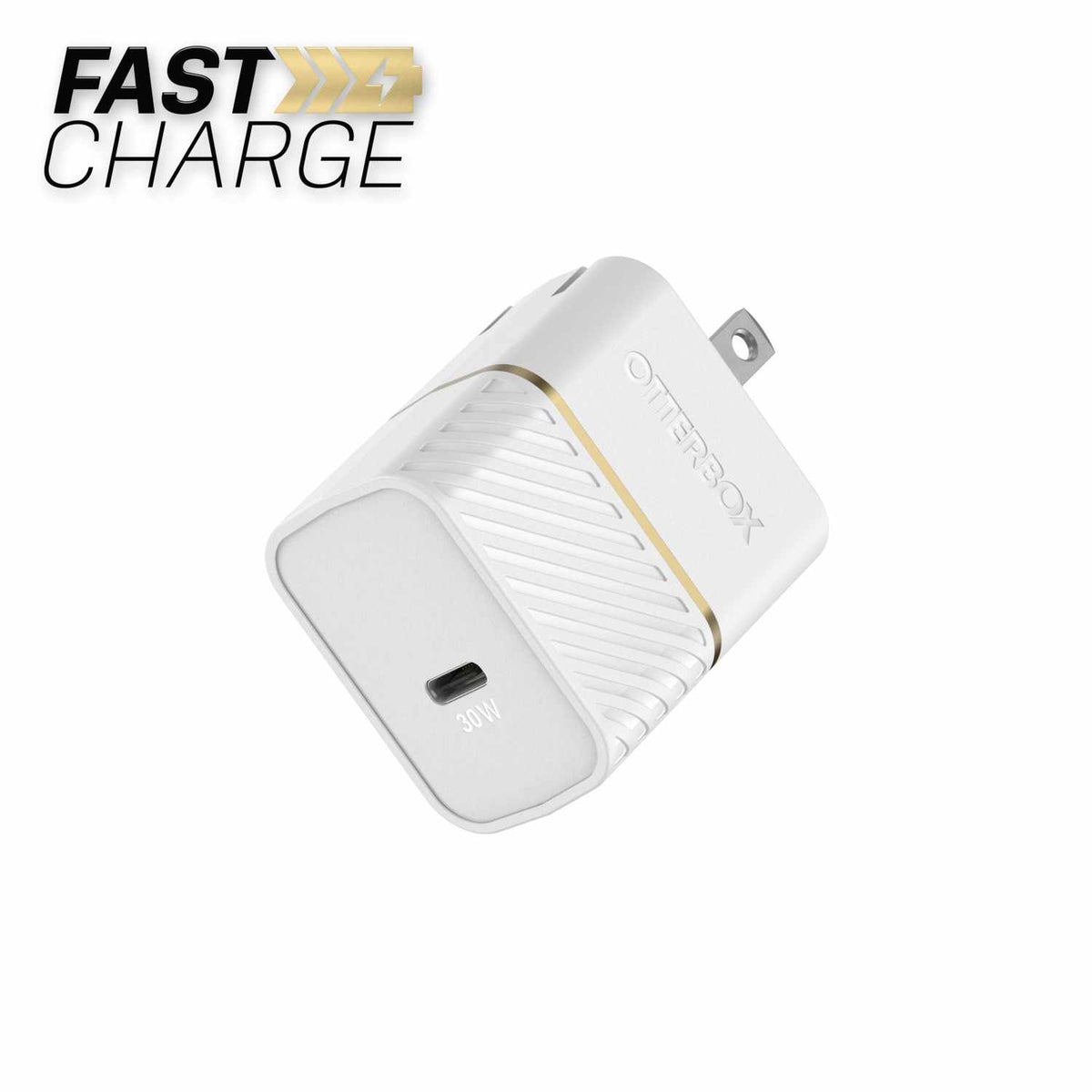 OtterBox Premium Wall Charger 30W GaN PD/PPS USB-C White with Foldable Prongs