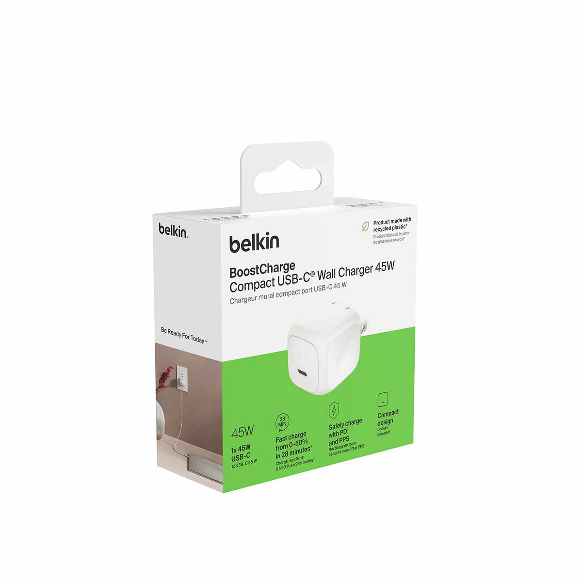 Belkin BoostCharge Compact Wall Charger 45W USB-C PD White