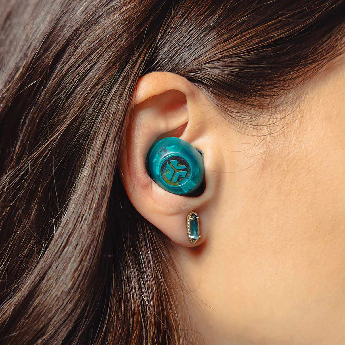 JLab Go Pop True Wireless Earbuds with Active Noise Cancellation Transparent Teal Clear