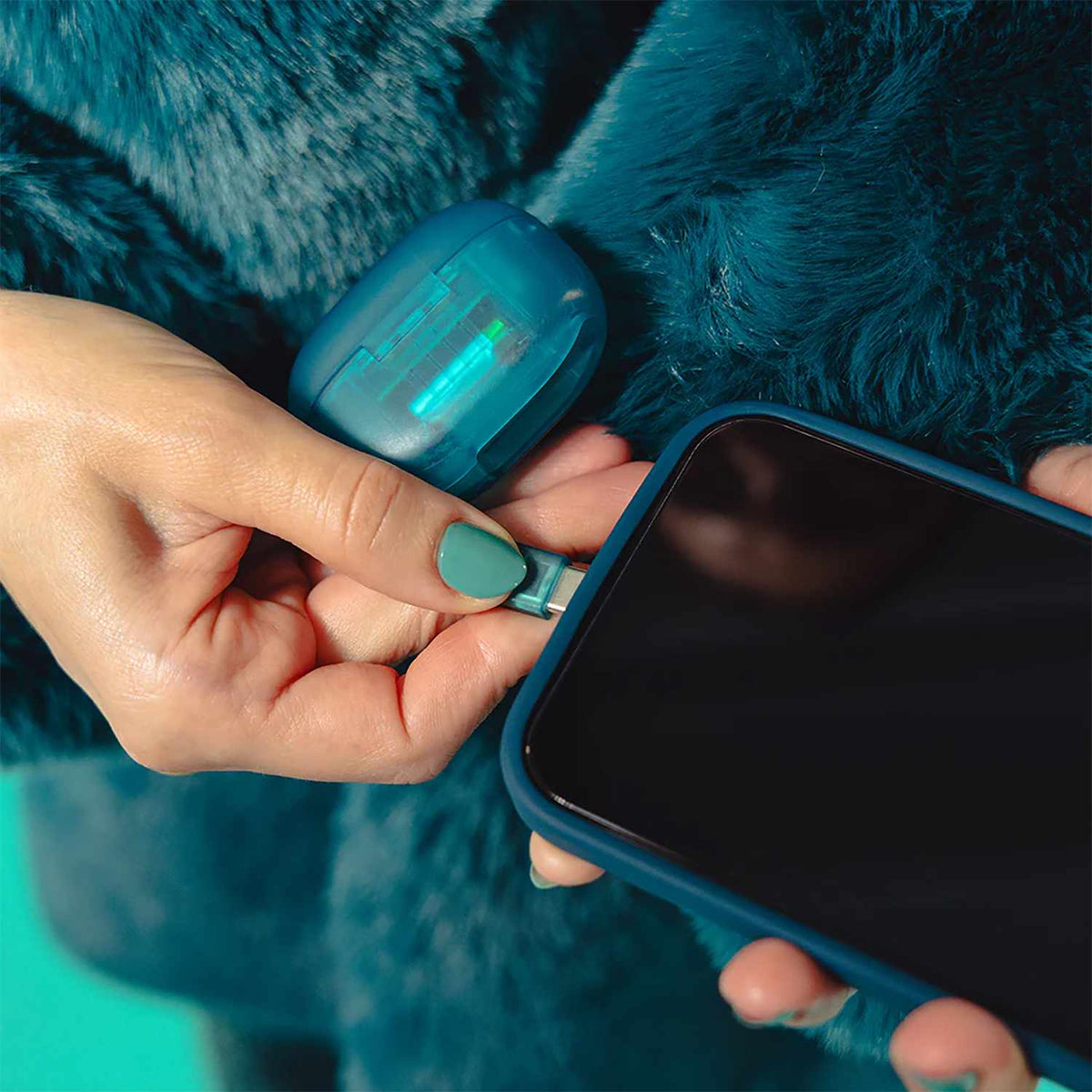 JLab Go Pop True Wireless Earbuds with Active Noise Cancellation Transparent Teal Clear