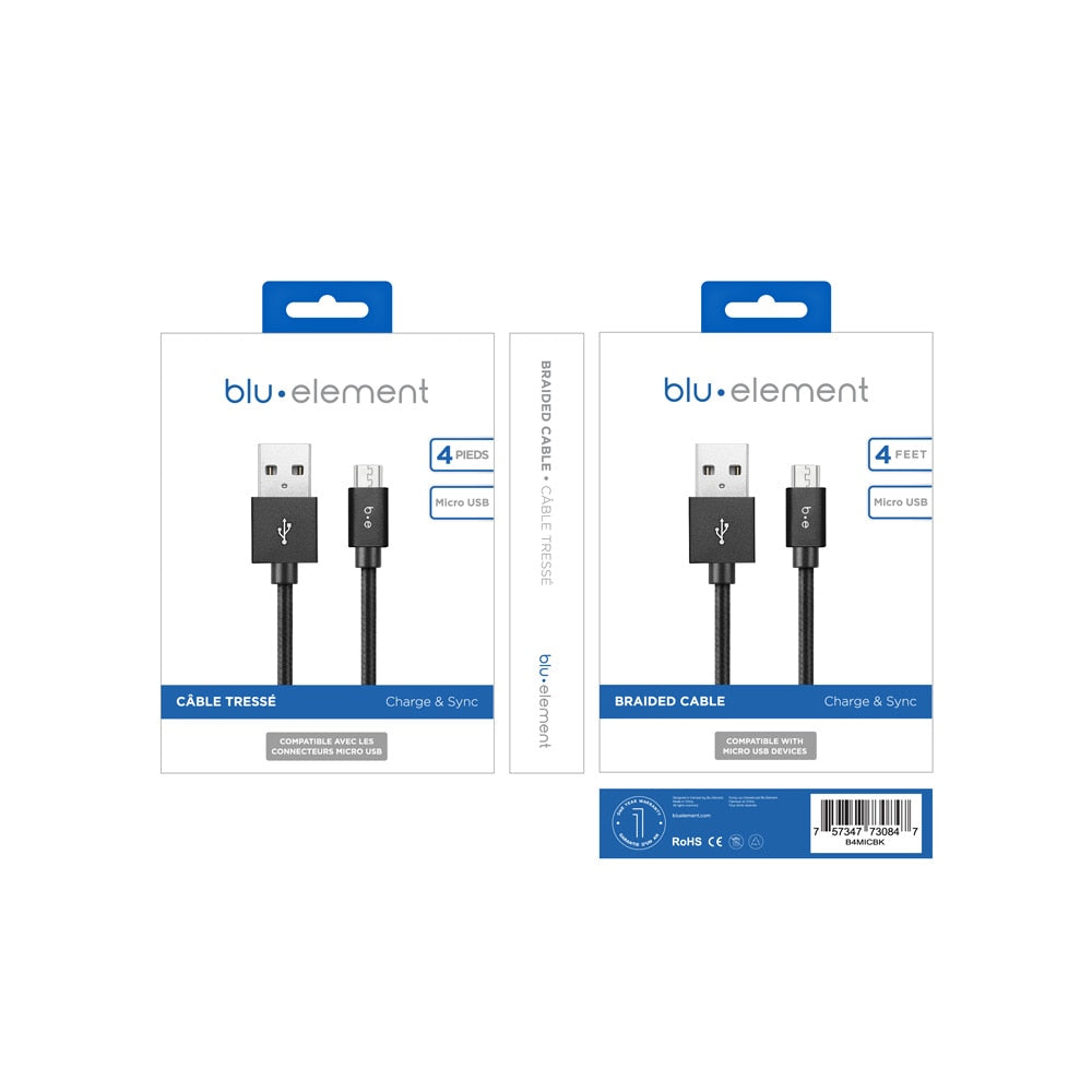 Blu Element Braided Charge/Sync Micro USB to USB-A Cable 4 ft Black