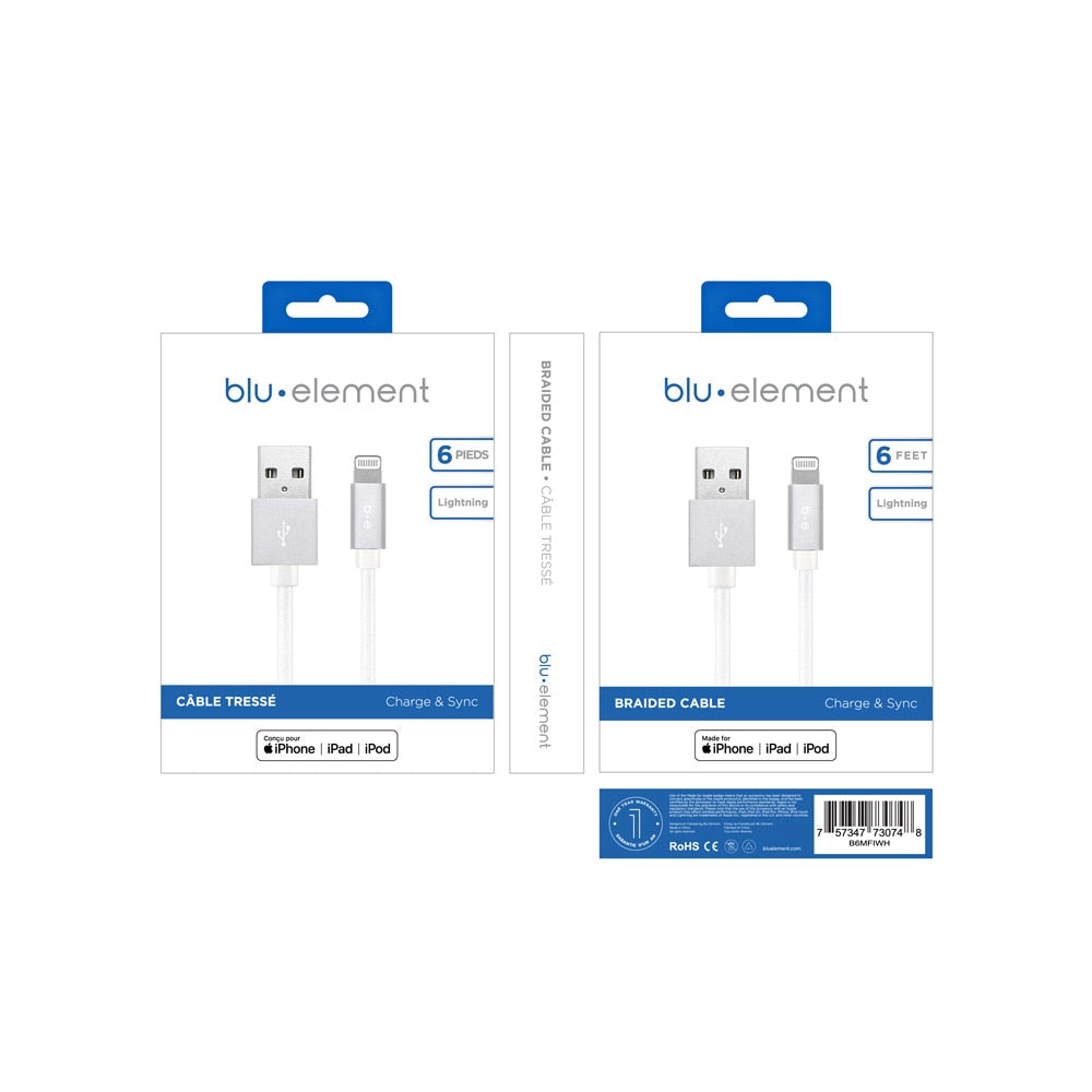 Blu Element Braided Charge/Sync Lightning to USB-A 6 ft White