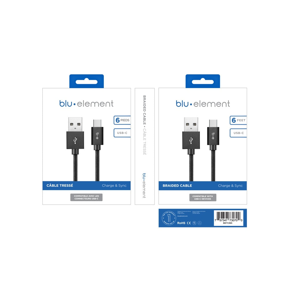 Blu Element USB-A to USB-C 6 ft Braided Cable Black