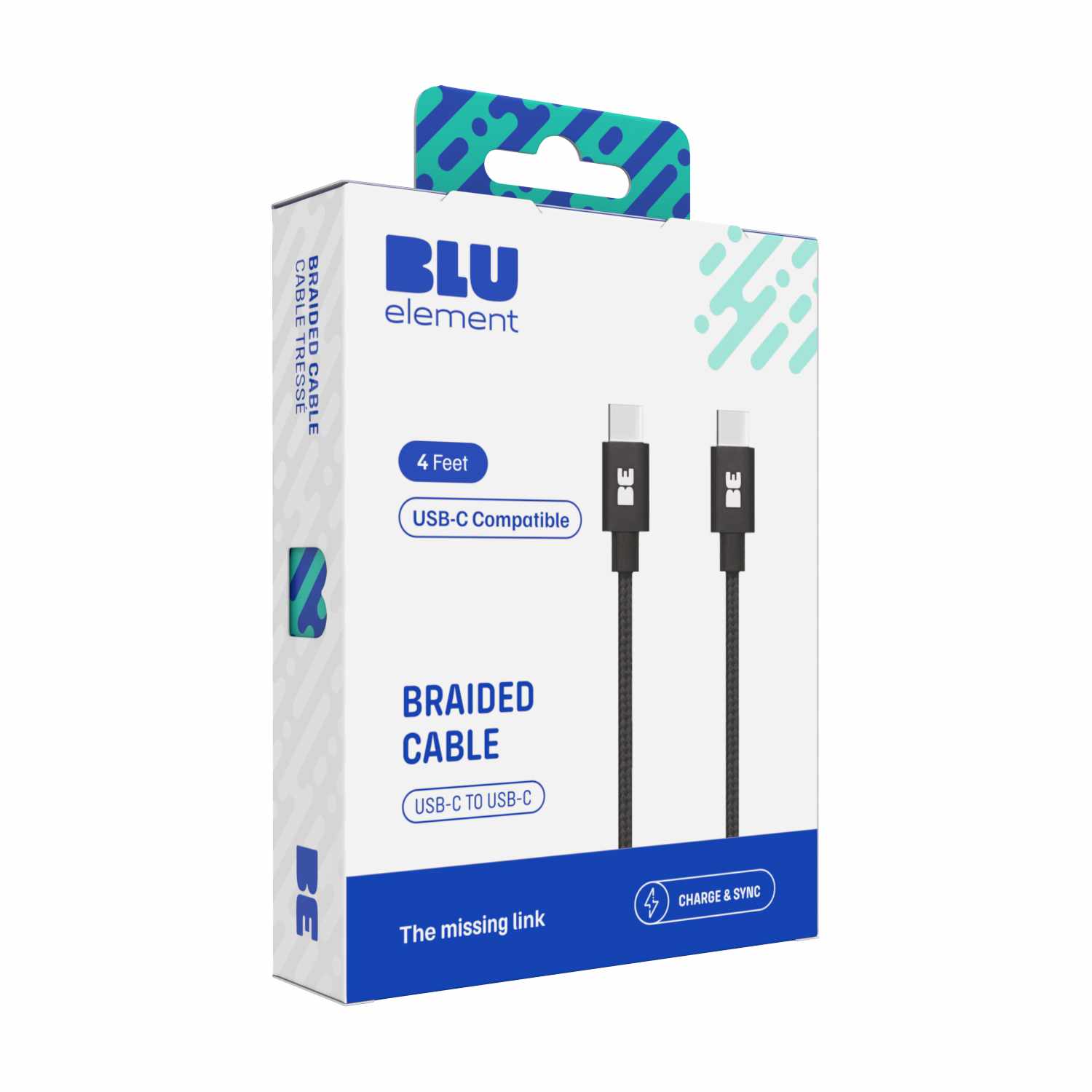 Blu Element USB-C to USB-C 4 ft Braided Cable Black