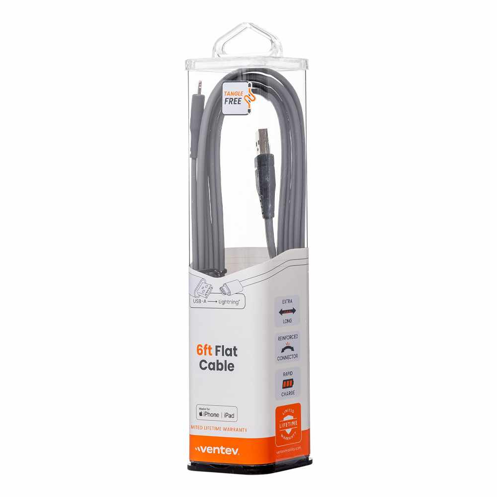Ventev USB-A to Lightning 6 ft Cable Grey