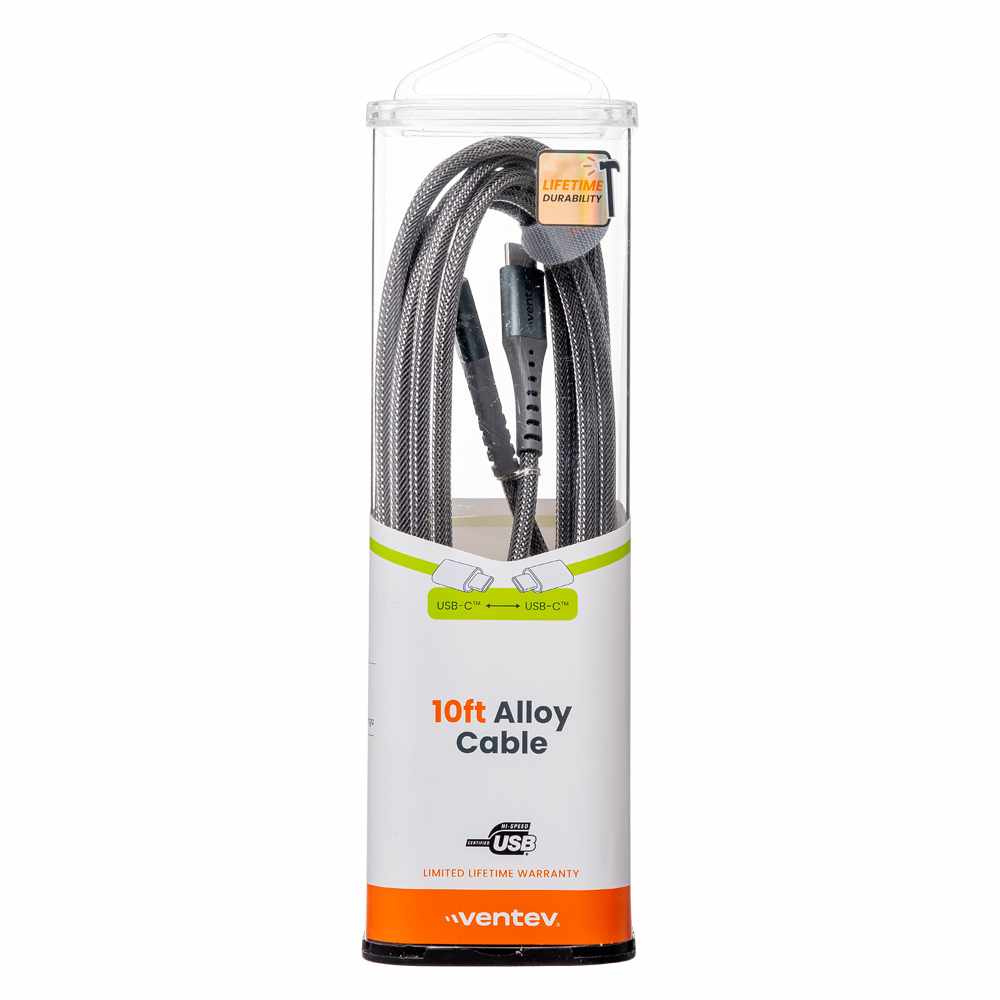 Ventev AC10STL256518 ChargeSync Alloy USB-C to USB-C Cable 10 ft Steel