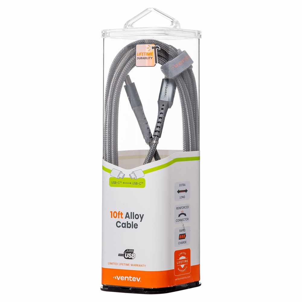 Ventev AC10STL256518 ChargeSync Alloy USB-C to USB-C Cable 10 ft Steel
