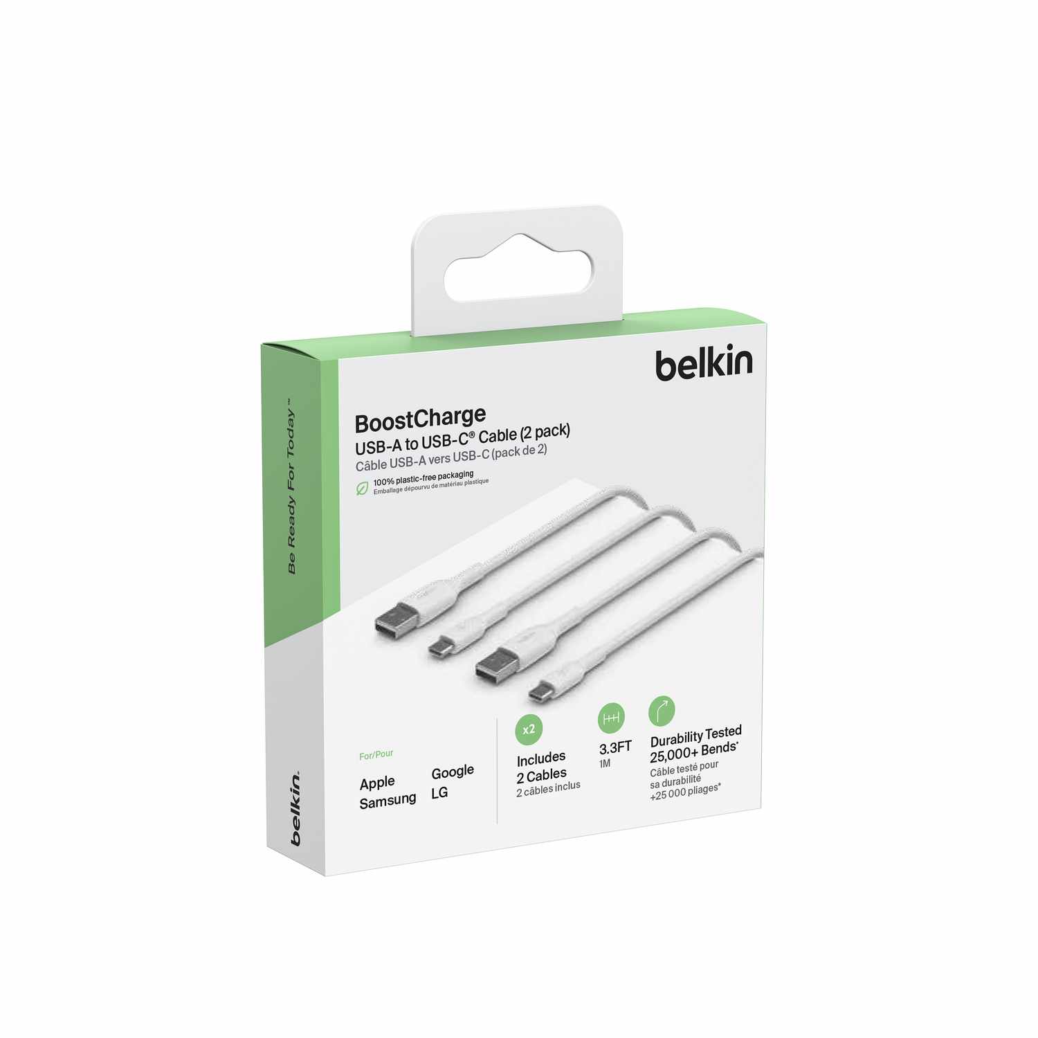 Belkin BoostCharge USB-C to USB-A Cable 1 m (2 Pack) White