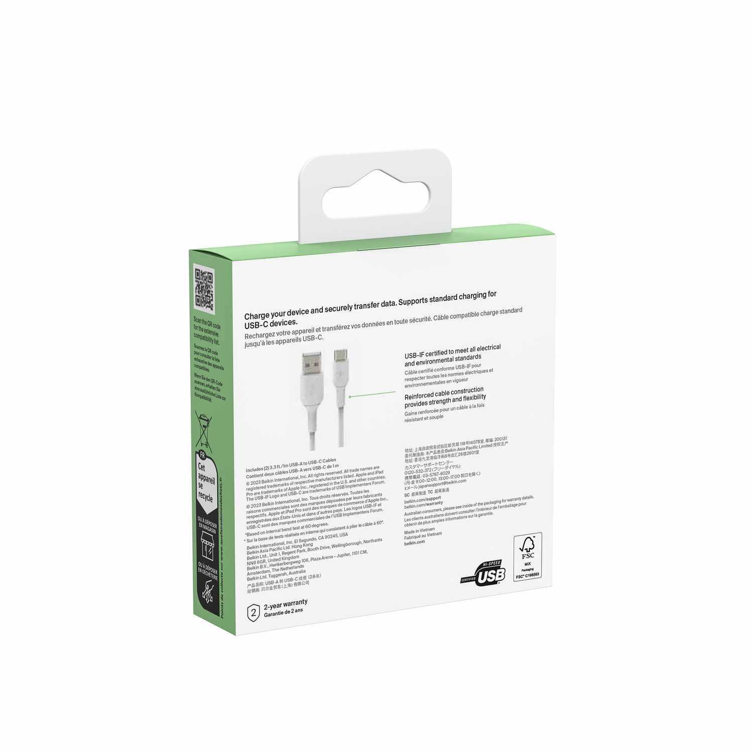 Belkin BoostCharge USB-C to USB-A Cable 1 m (2 Pack) White