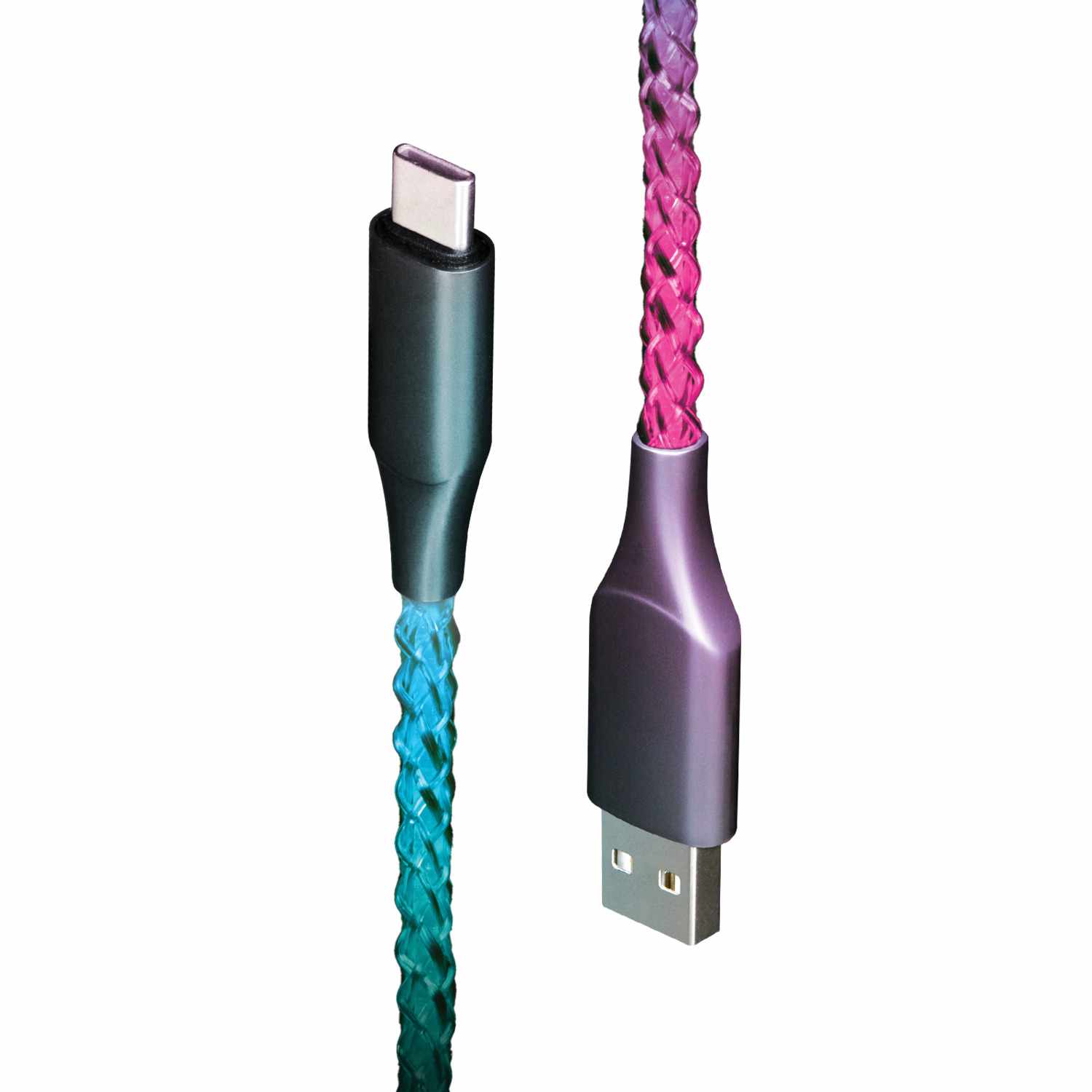 Helix/Retrak Lucid Charge LED USB-A to USB-C Cable 3.2 ft Multi-Color