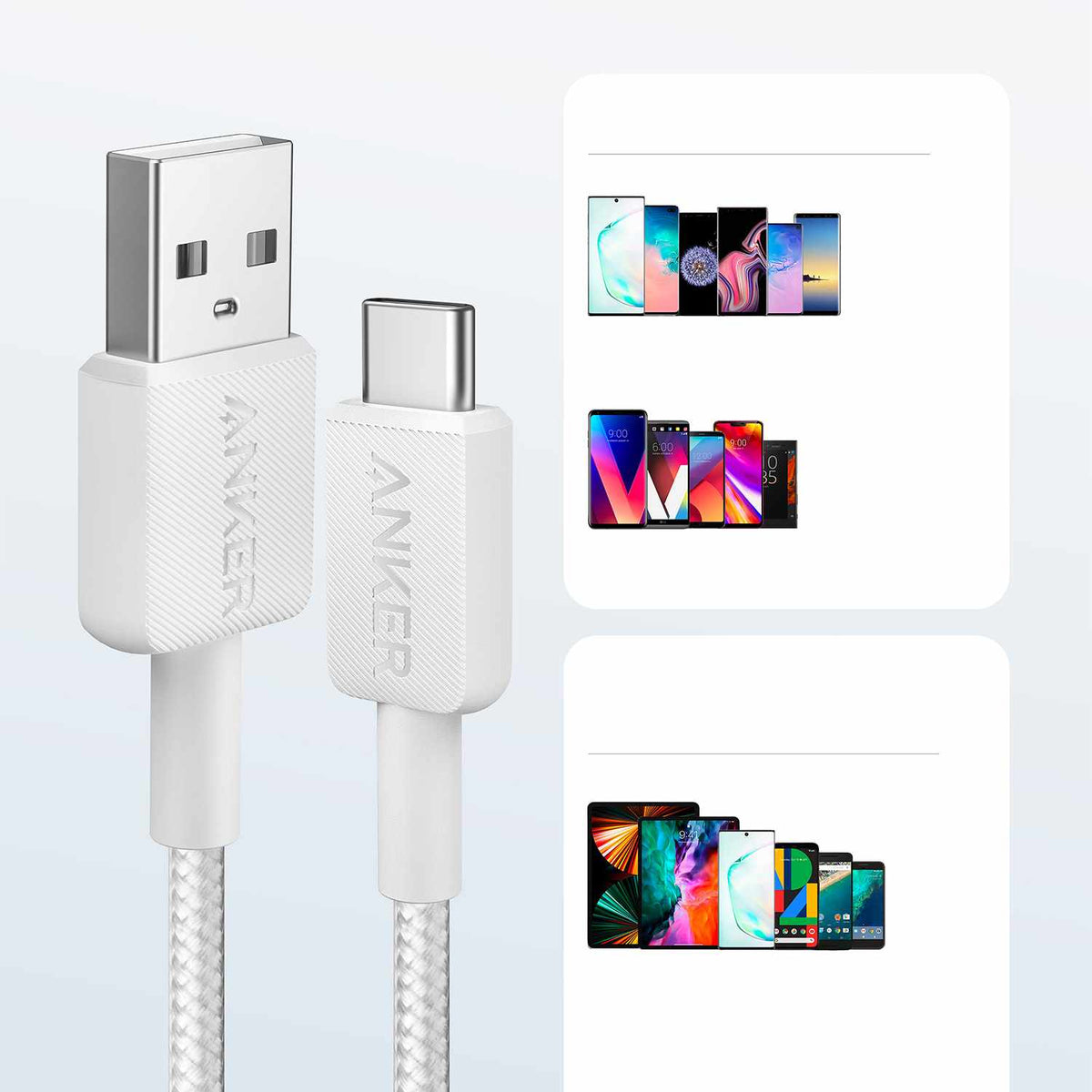 Anker USB-A to USB-C 6 ft Braided Cable White