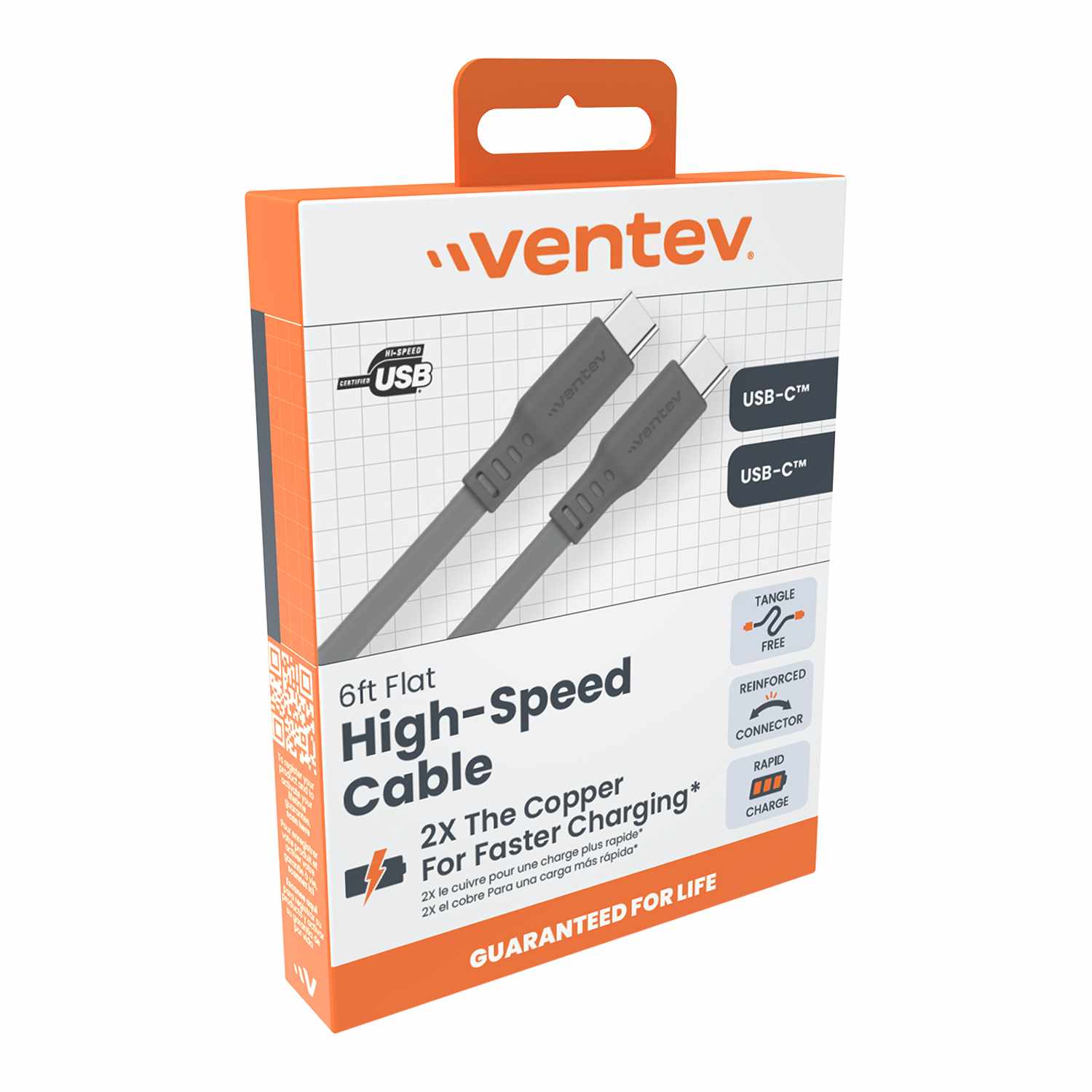 Ventev USB-C to USB-C 6 ft Cable Grey