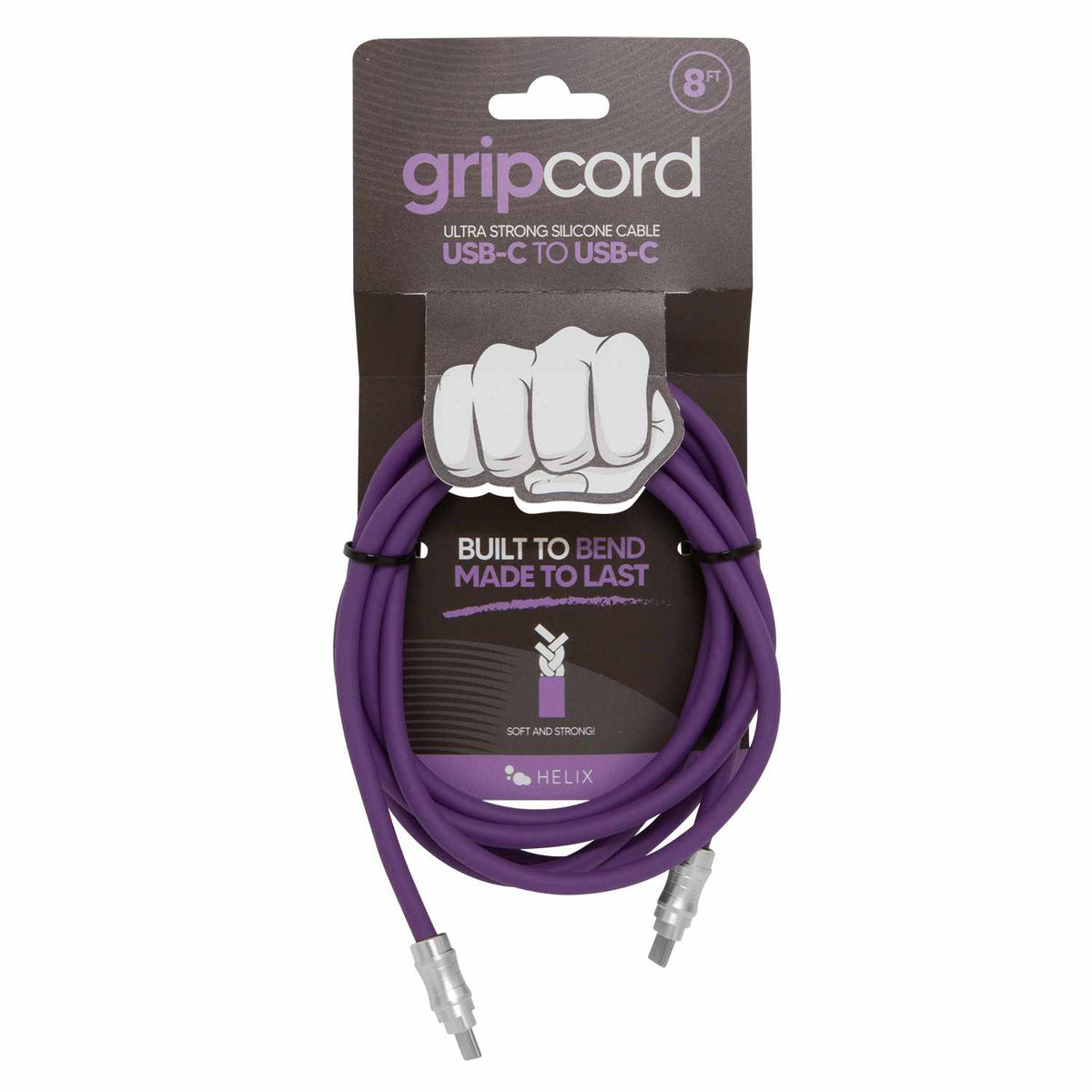 Helix/Retrak Gripcord Silicone USB-C Cable 8ft Purple