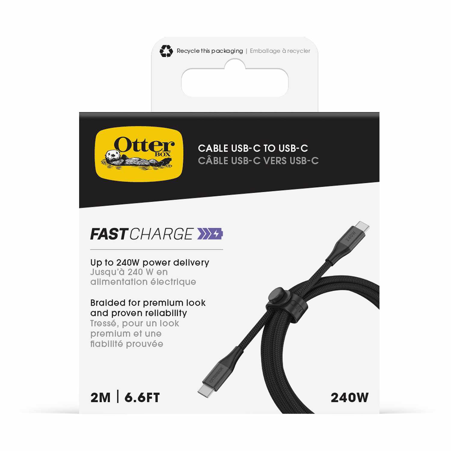 OtterBox Premium Braided 240W USB-C to USB-C 6ft Cable Black