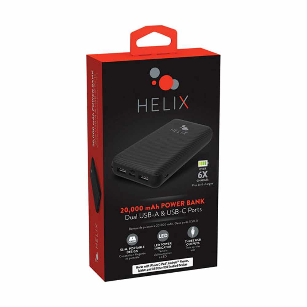 Helix/Retrak TurboVolt+ Power Bank 20000 mAh with USB-A and USB-C Ports Black