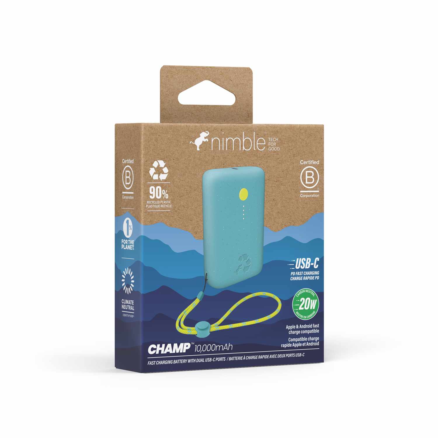 Nimble Champ PD Battery 10.000 mAh 20W 2-Ports USB-C Shorebreak Blue