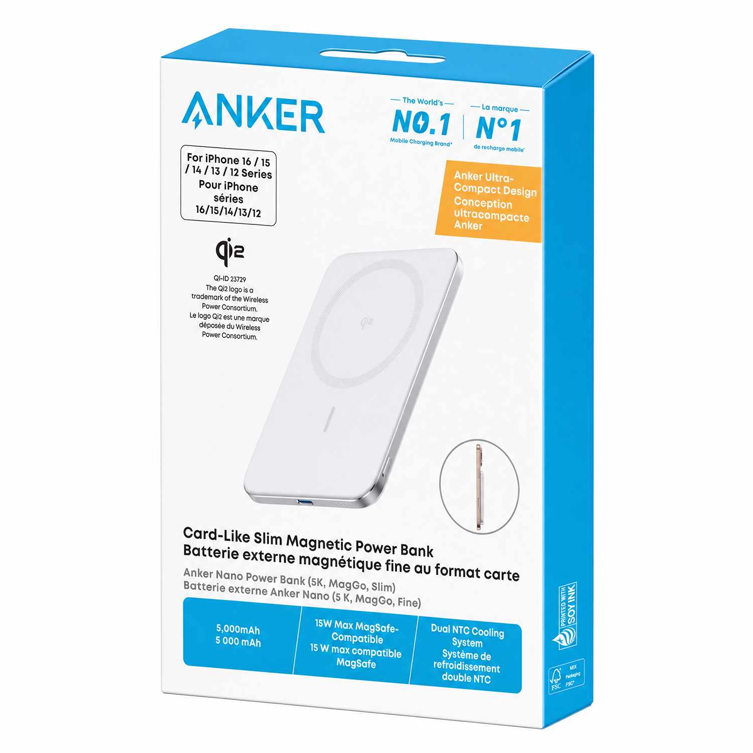 Anker Nano Slim Qi2 Wireless Power Bank 5,000 mAh 15W White