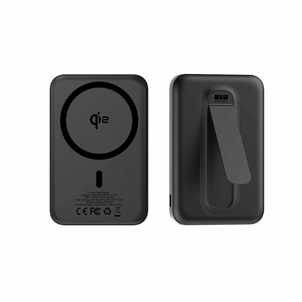 Blu Element Qi2 Slim Wireless Power Bank with Kickstand 5K Black