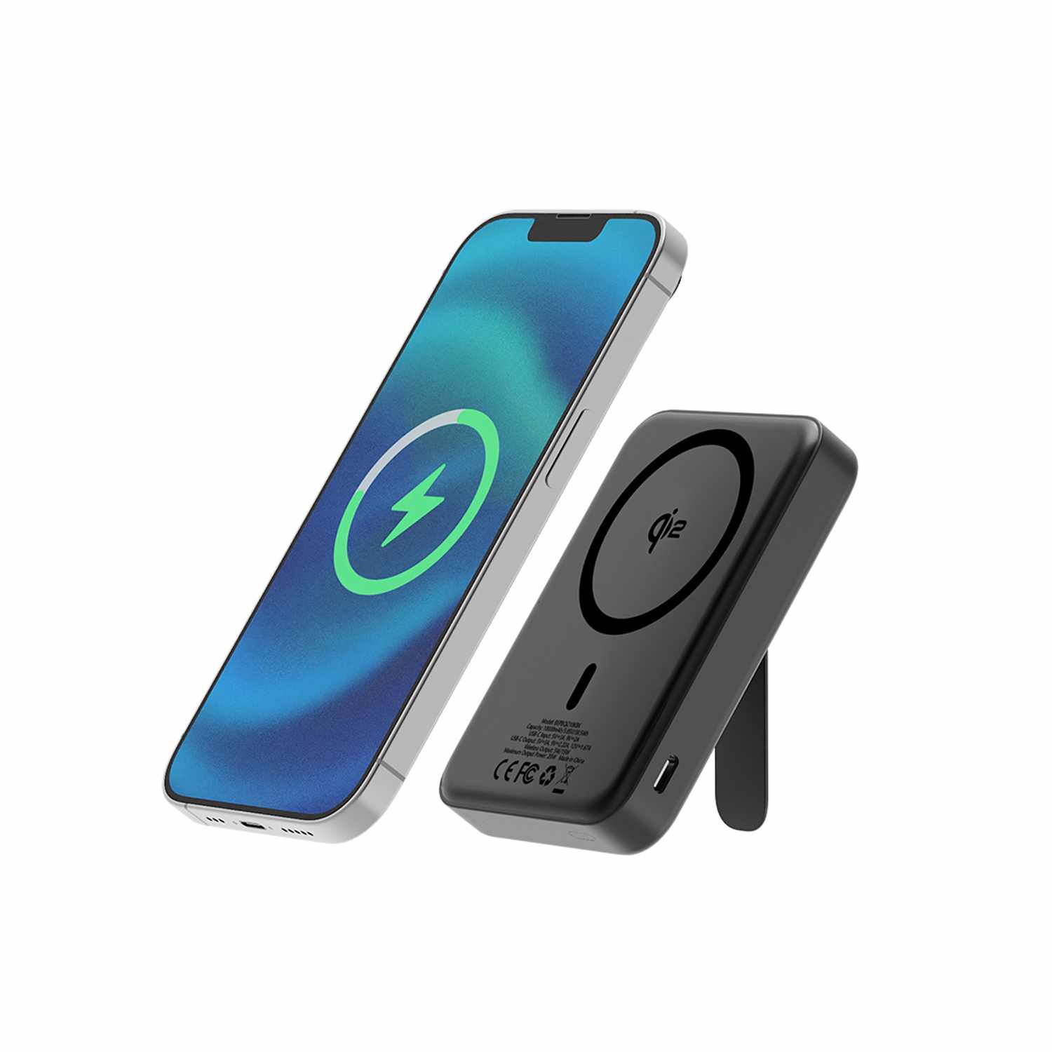 Blu Element Qi2 Slim Wireless Power Bank with Kickstand 10K Black