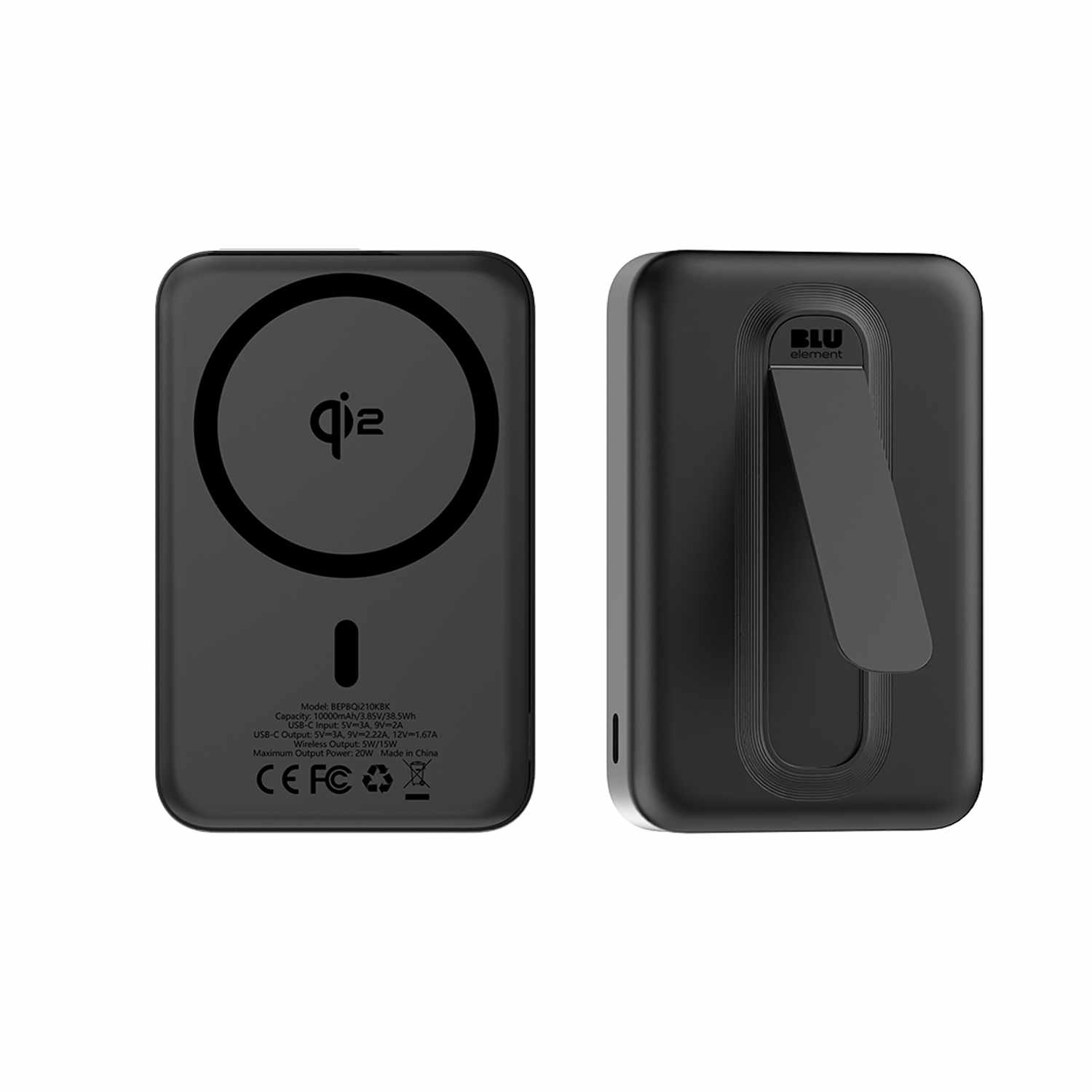 Blu Element Qi2 Slim Wireless Power Bank with Kickstand 10K Black