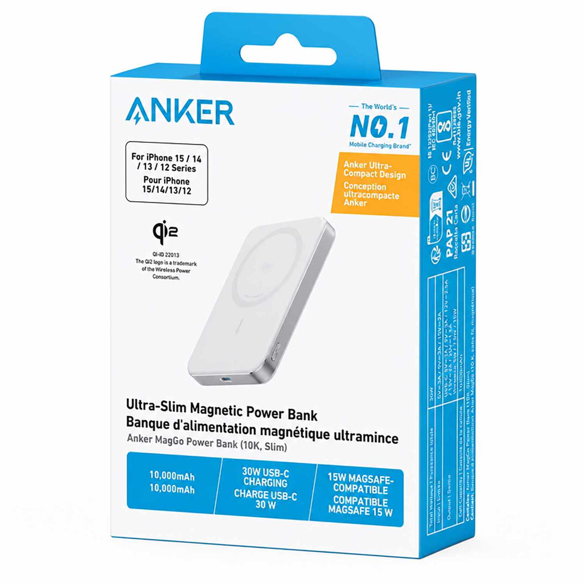 Anker MagGo Magnetic Qi2 15W Power Bank 10,000 mAh White