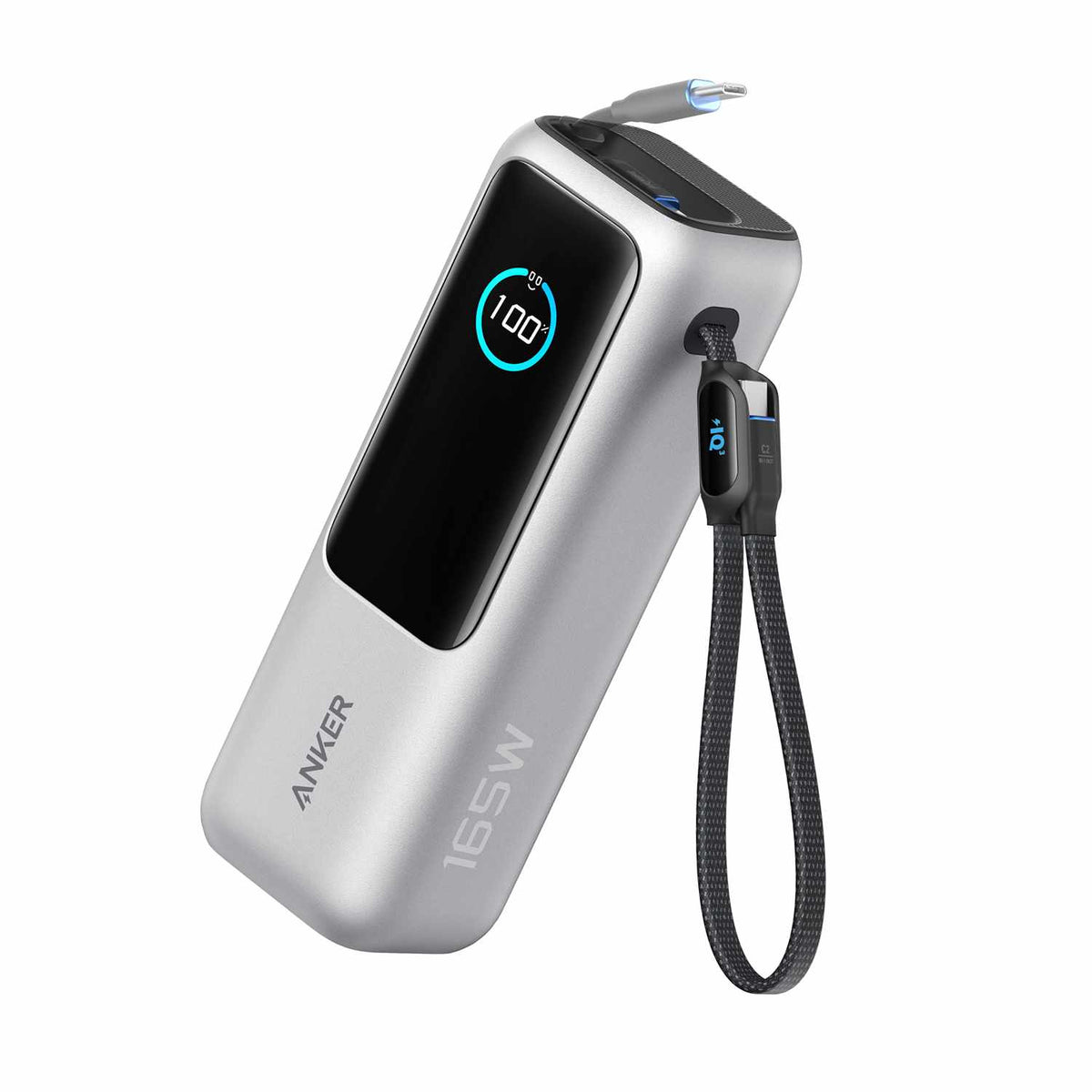 Anker 25,000 mAh Power Bank 165W with Built-In USB-C and Retractable Cable Silver