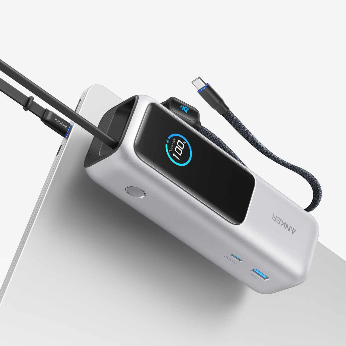 Anker 25,000 mAh Power Bank 165W with Built-In USB-C and Retractable Cable Silver