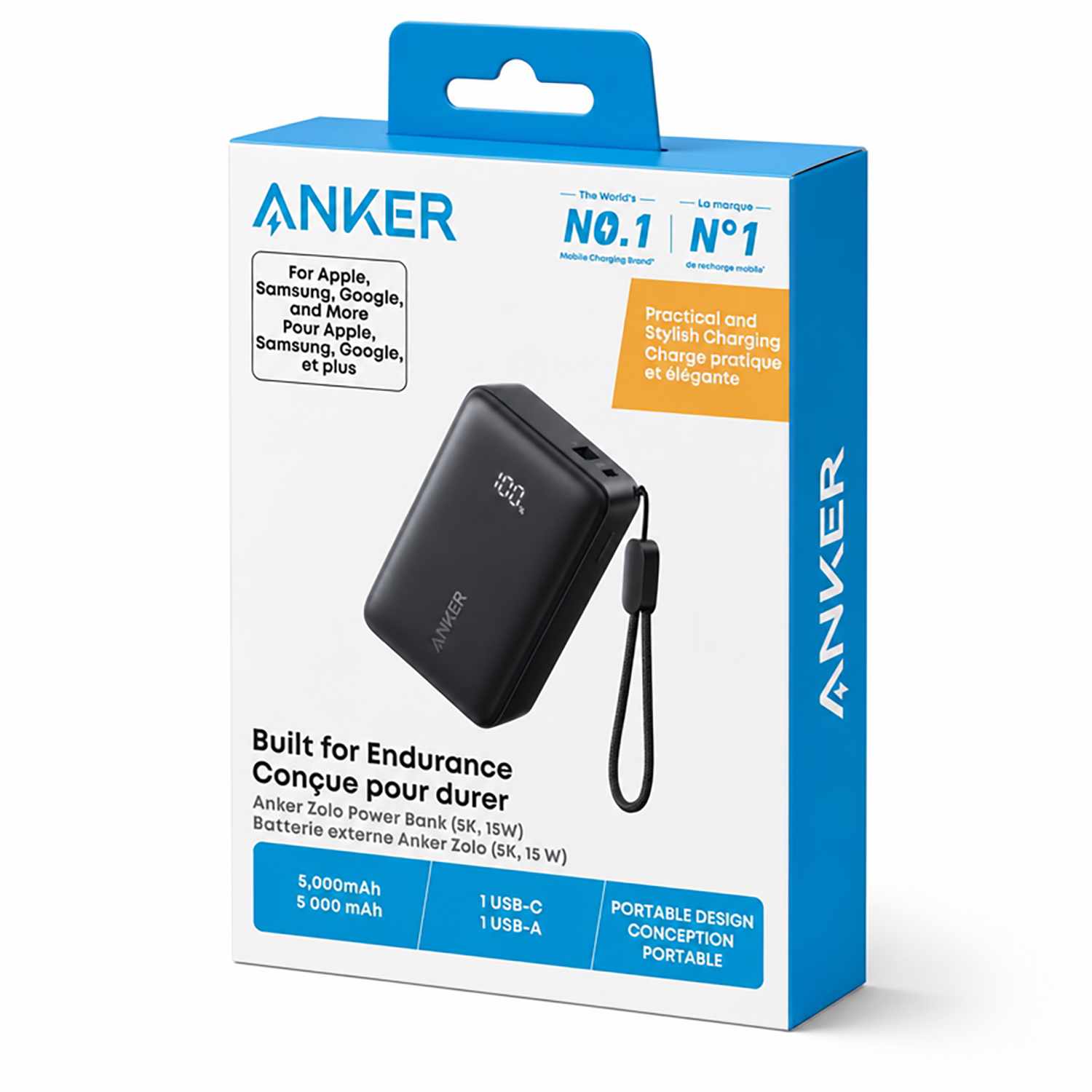 Anker 5,000 mAh 22.5W Compact Portable Battery Black