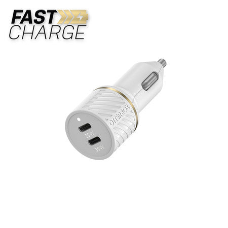 OtterBox - Dual USB Premium Fast Charge Car Charger Power Delivery 30W + Power Delivery 20W (White)
