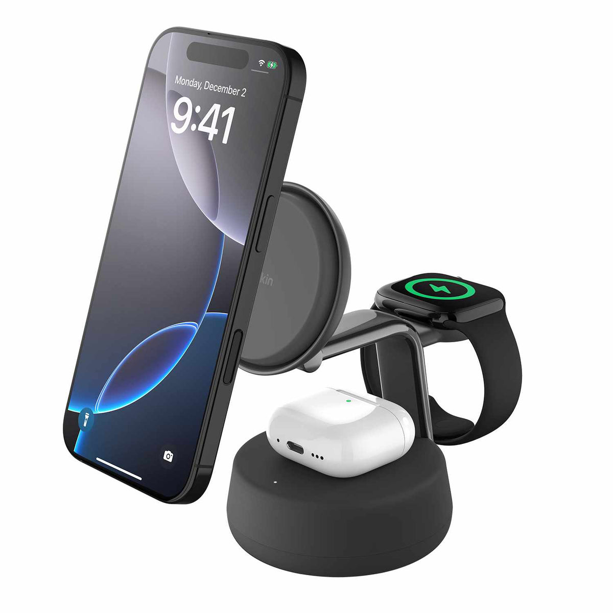 Belkin UltraCharge Pro Qi2 3-in-1 Charging Dock 25W Charcoal
