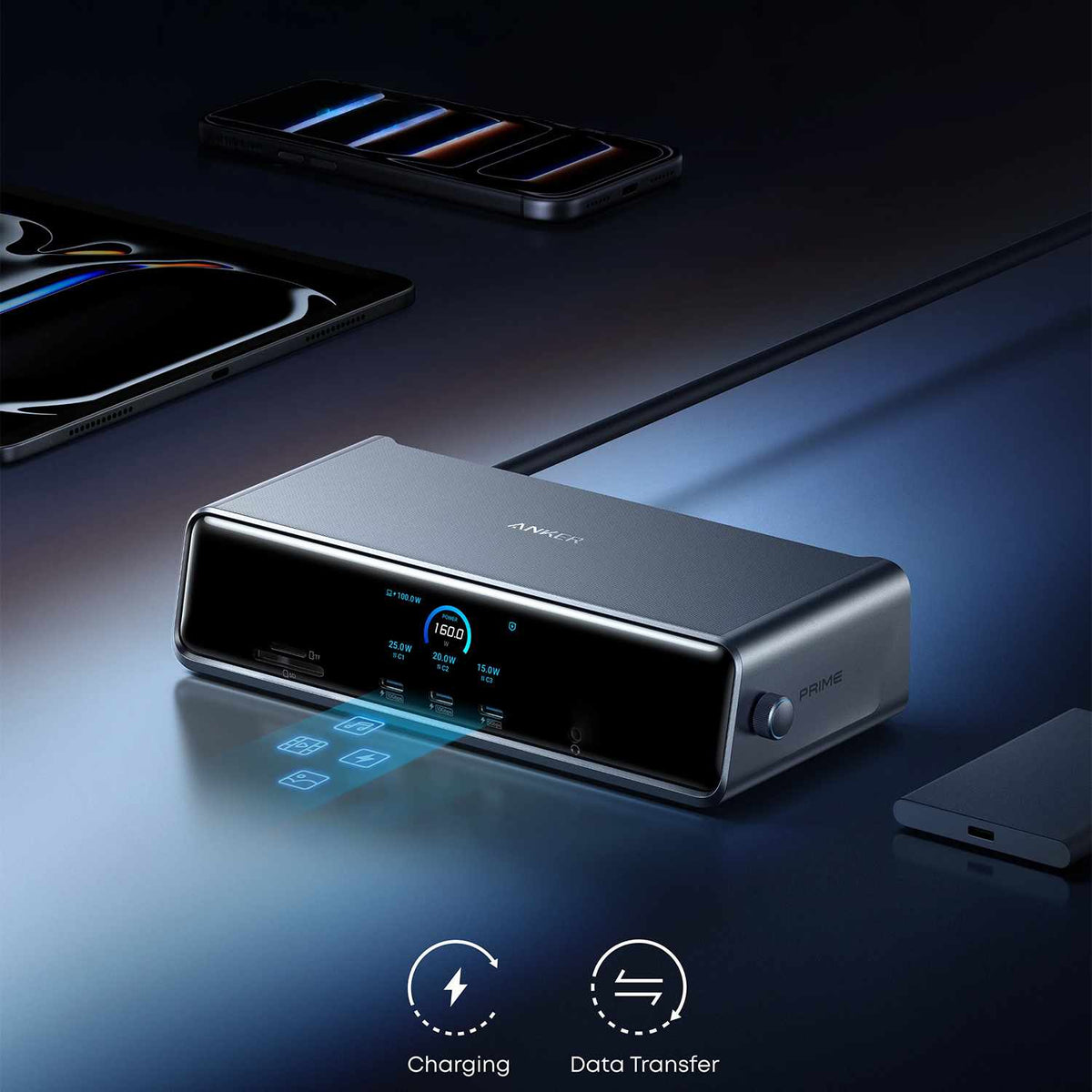 Anker Prime Docking Station with 14-Port Triple Smart Display 140W Max Gray