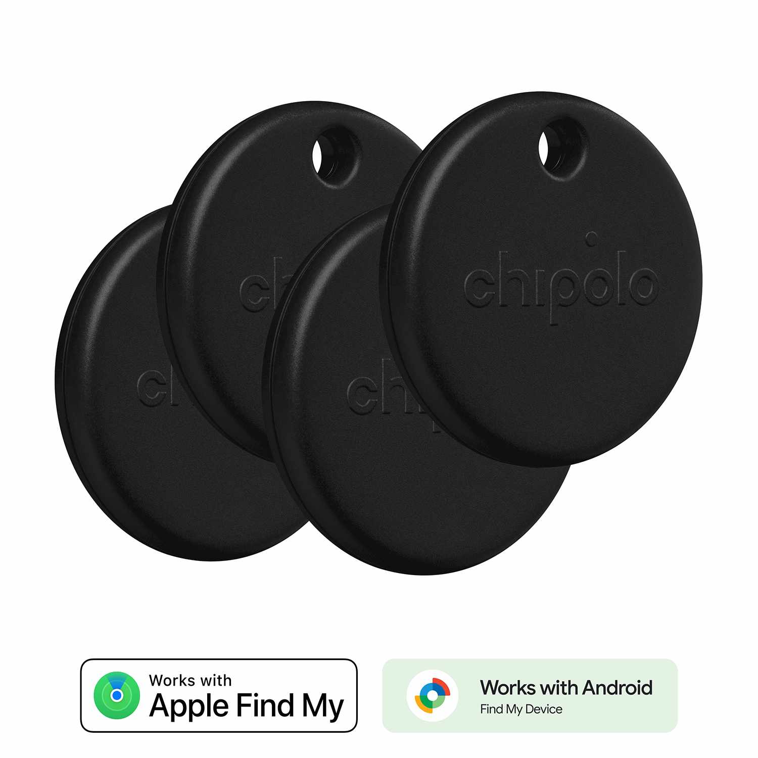 Chipolo POP 4 Pack Tracking Tag (Works with Googleâ€™s Find My Device or Apple Find My) Black
