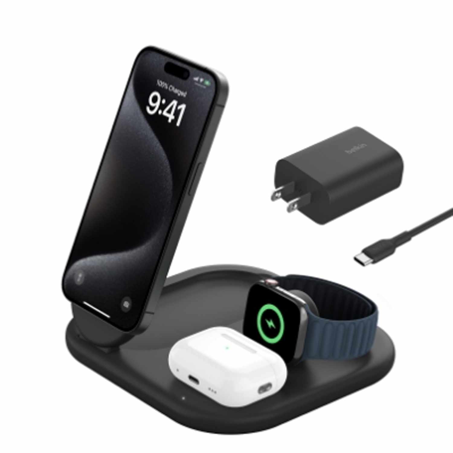 Belkin BoostCharge Qi2 3-in-1 Wireless Charging Stand 15W Black