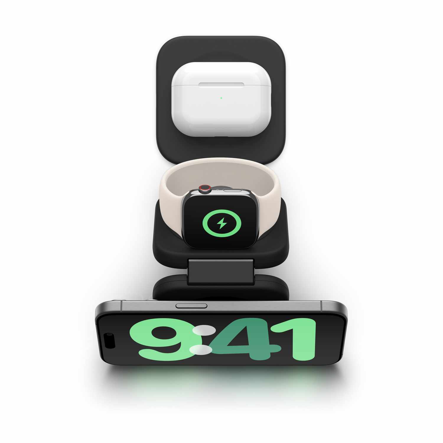 Blu Element Belkin BoostCharge Pro Qi2 3-in-1 Travel Wireless Charging Pad 15W Black