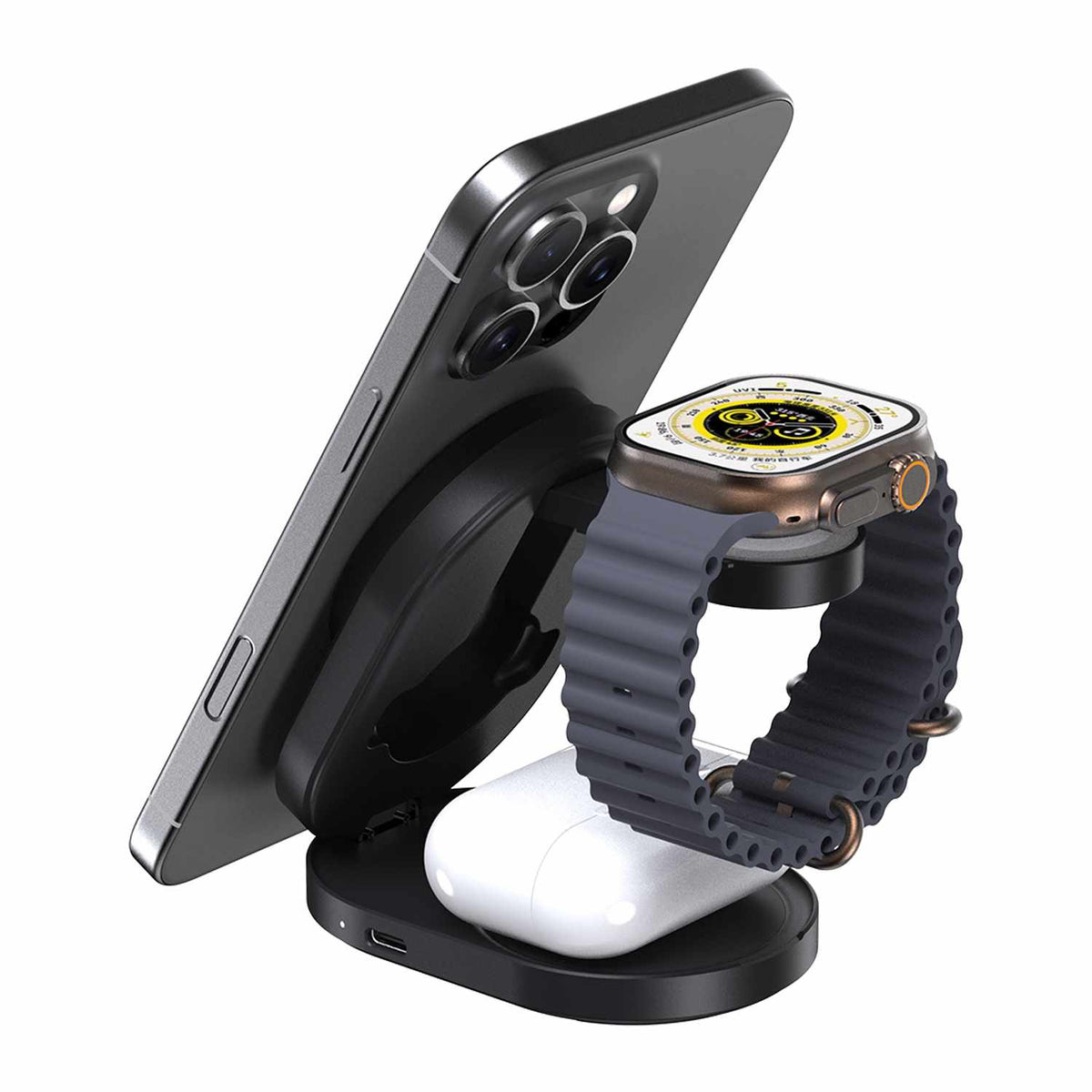 Blu Element BEWCQi23IN1F Qi2 3-in-1 Foldable Wireless Charging Stand 15W MagSafe-Compatible Black