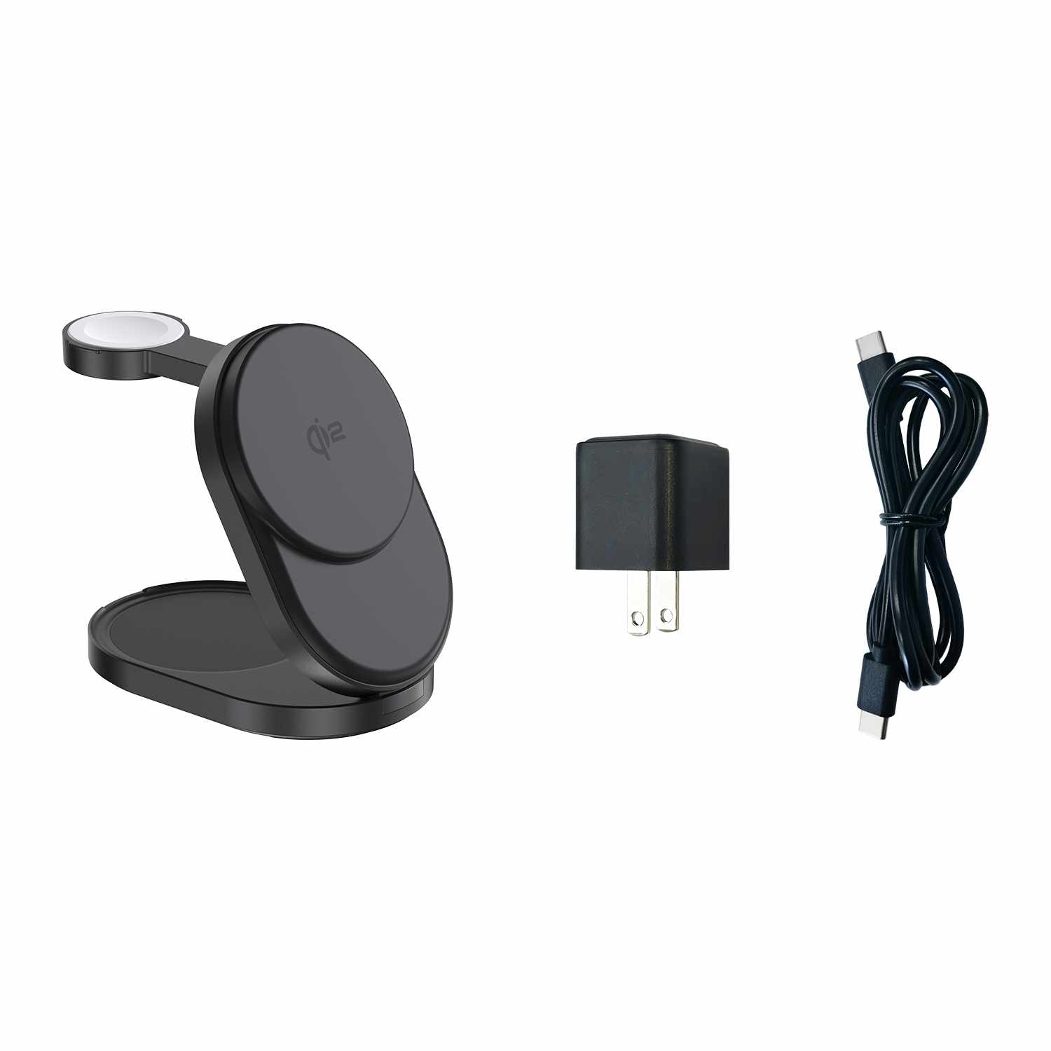 BEWCQi23IN1F Qi2 3-in-1 Foldable Wireless Charging Stand 15W MagSafe-Compatible Black