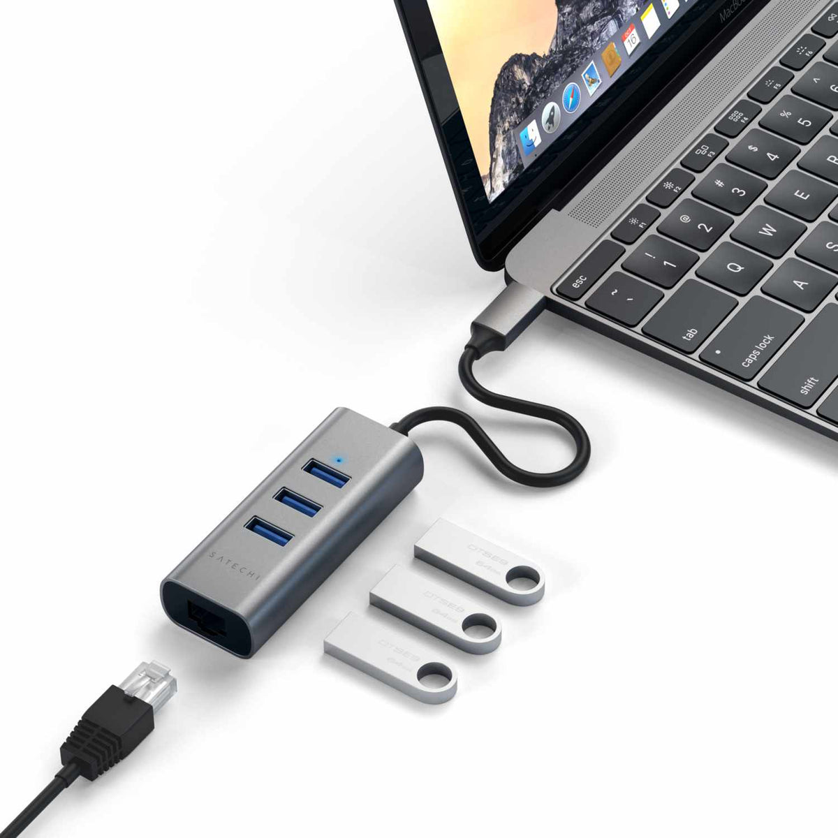 Satechi USB-C 2-in-1 Hub with Ethernet Space Gray Grey