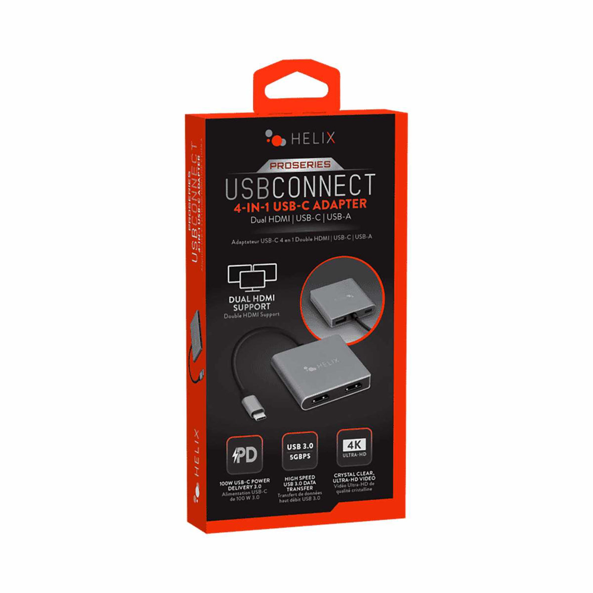 Helix/Retrak 3-in-1 USB-C Adapter with USB-A HDMI and USB-C Ports