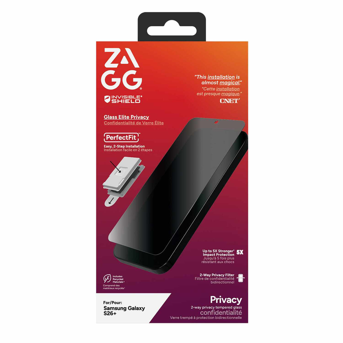 ZAGG InvisibleShield Glass Elite 2-Way Privacy Screen Protector for Galaxy S26+