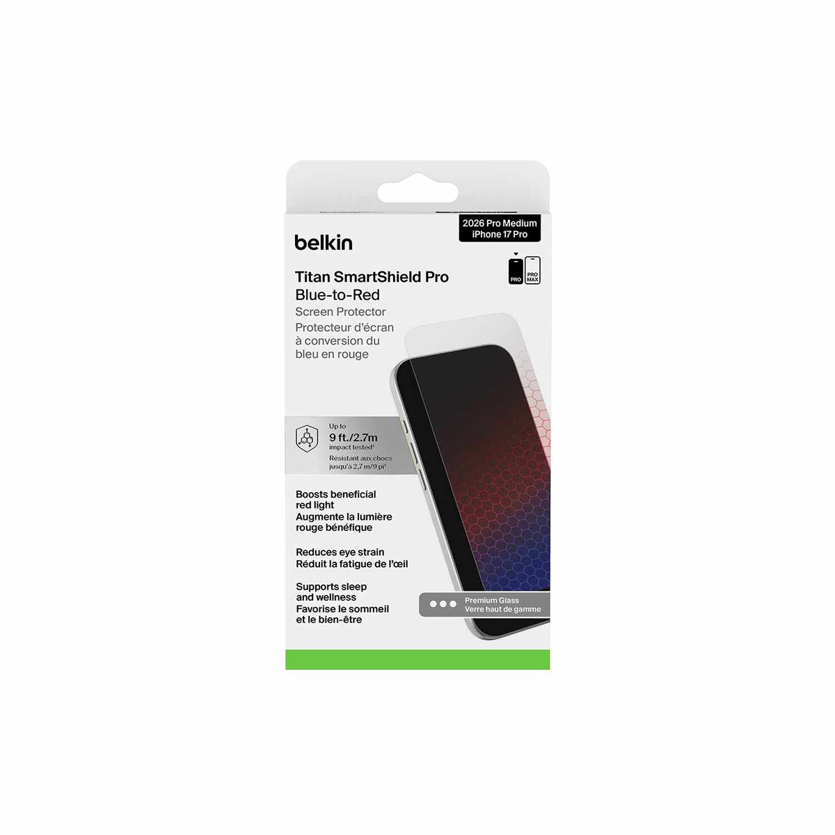 Belkin TITAN SmartShield Pro Screen Protector Blue to Red Light for iPhone 18 Pro/17 Pro